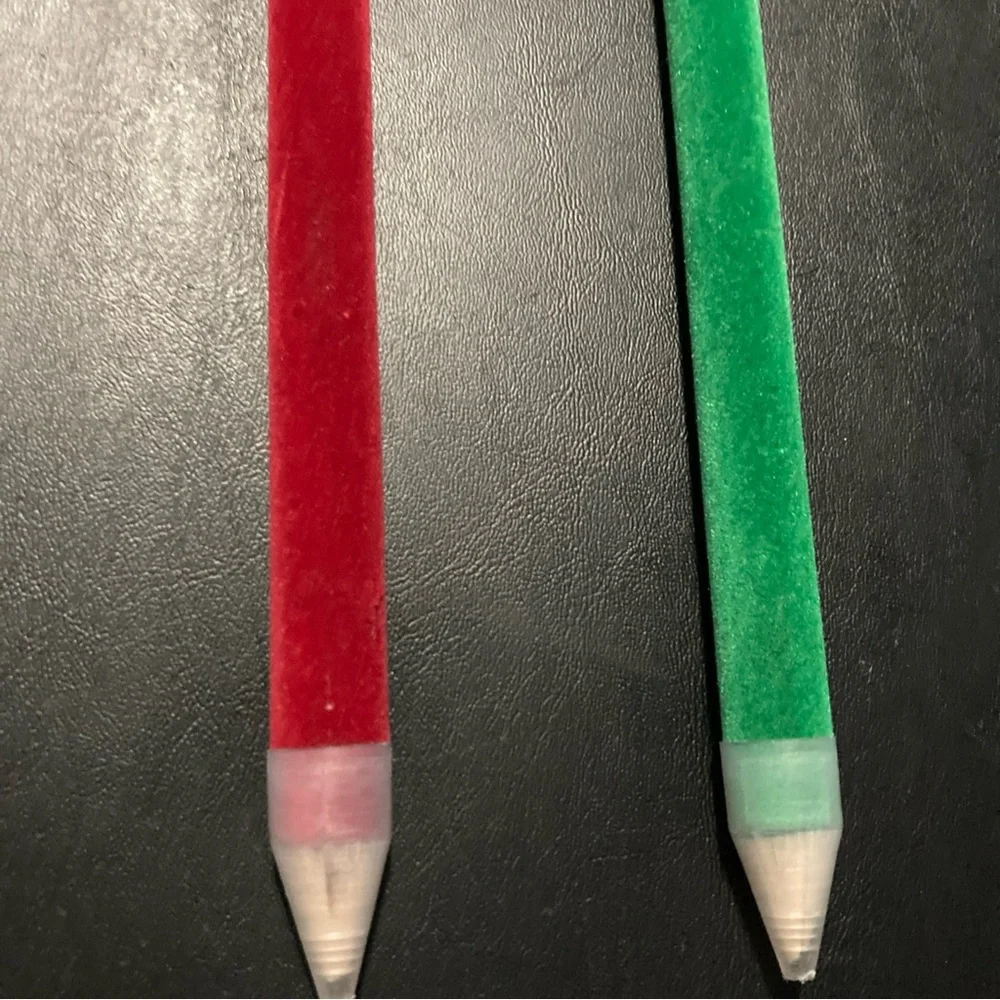 2 Pc  Large  Christmas Holiday 12 Inch Velvety Pencils With Sharpeners, Rare